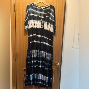 Tantrums Navy Blue and White Tie-Dye Maxi Dress